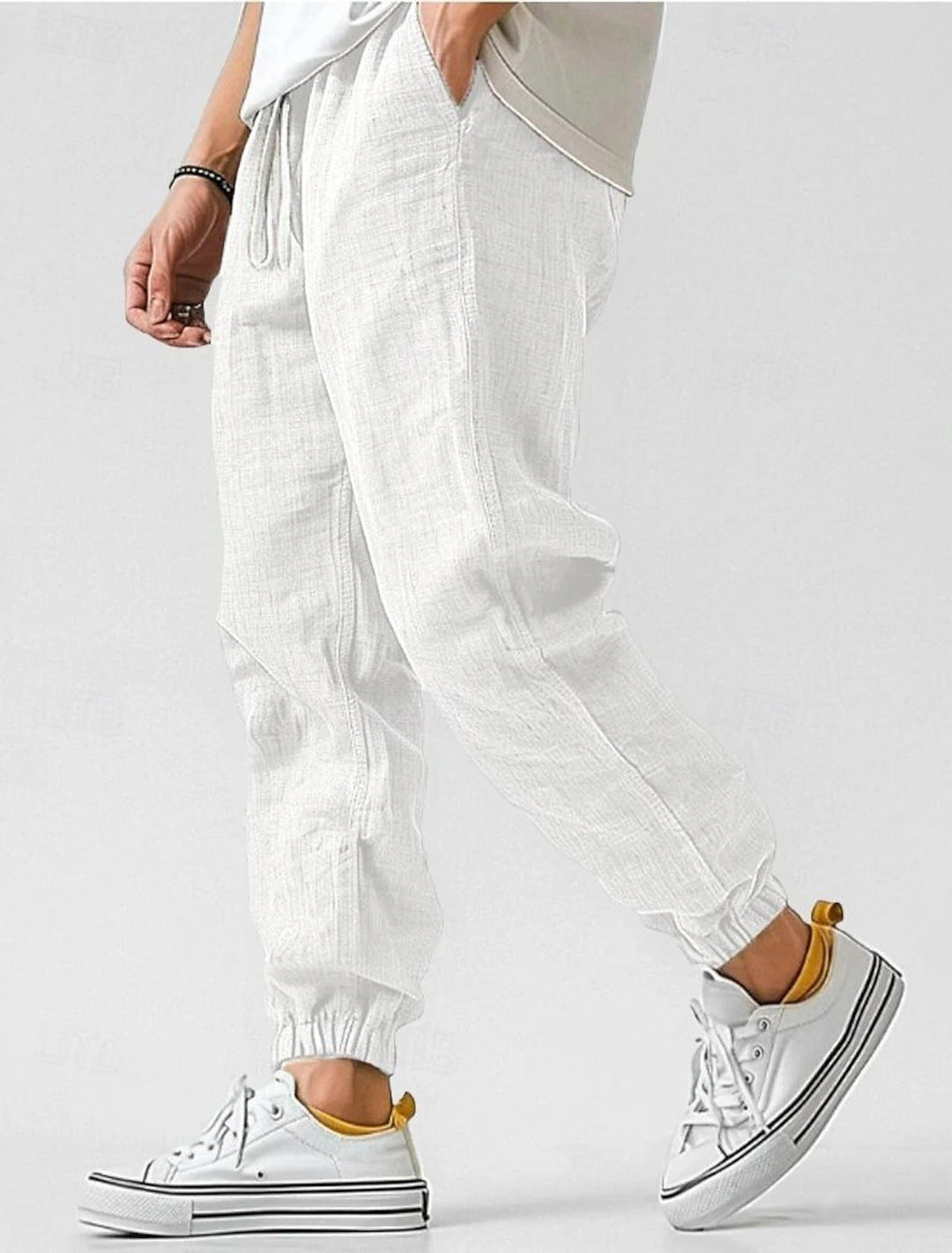 Herren Bequeme Leinenhose mit elastischem Bund und seitlichen Taschen W&W Mode