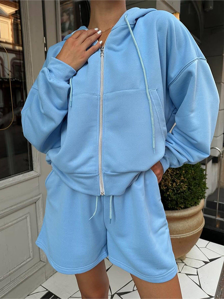 Damen sportliches Cropped Hoodie und Shorts Set WW