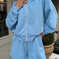Damen sportliches Cropped Hoodie und Shorts Set WW