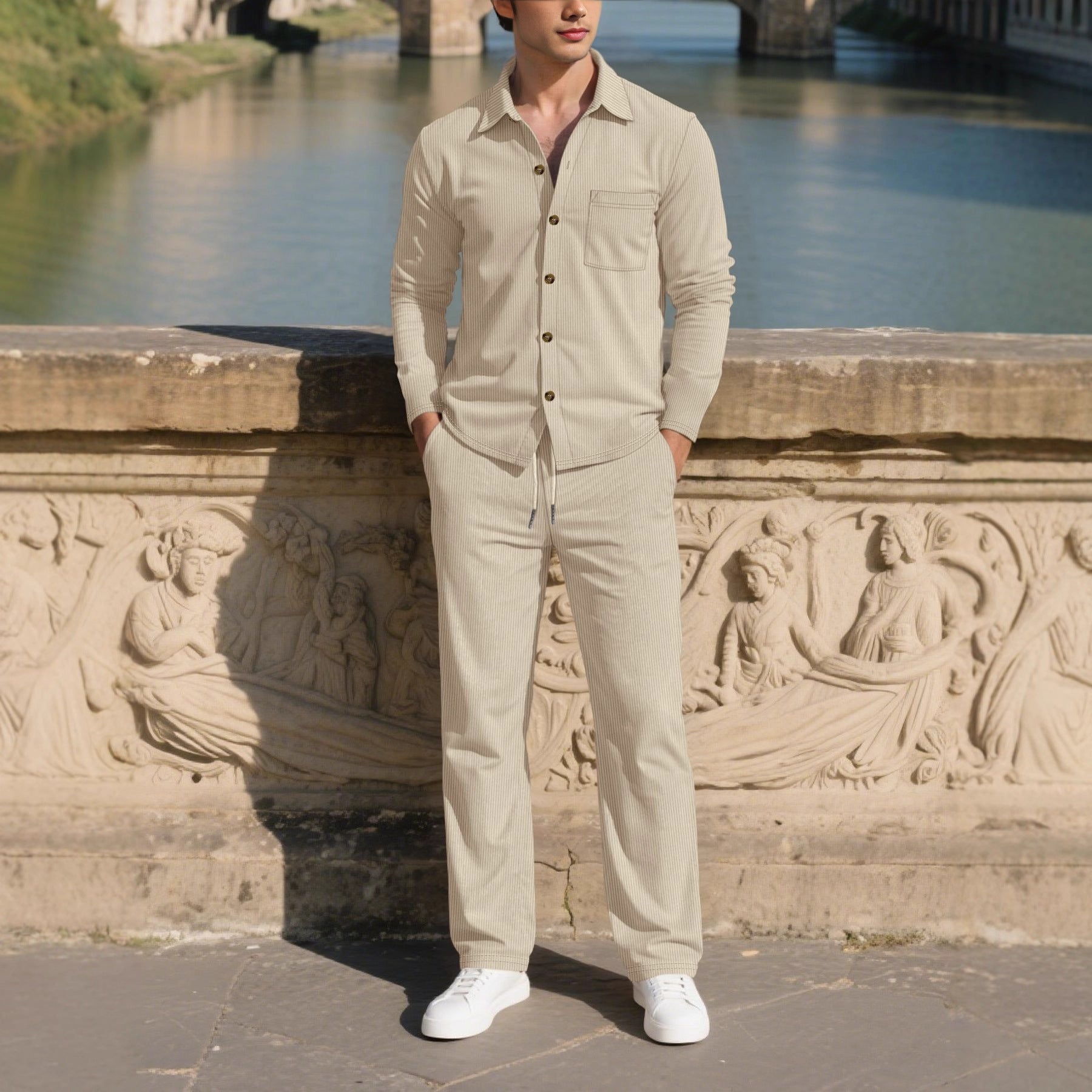 Herren eleganter Freizeitanzug mit strukturierter Oberfläche und praktischen Taschen WW