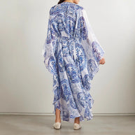 Damen Maxi-Kleid mit elegantem V-Ausschnitt und weit schwingendem Schnitt WW