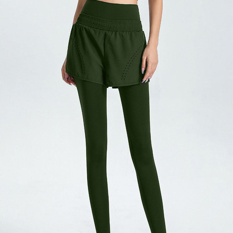 Damen Sportliche Leggings mit integriertem kurzer Shorts WW