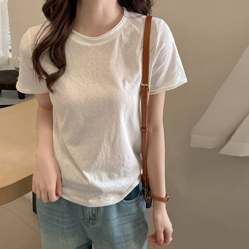 Damen Basic T-Shirt aus weicher Baumwolle mit Rundhalsausschnitt WW