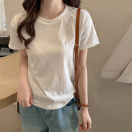 Damen Basic T-Shirt aus weicher Baumwolle mit Rundhalsausschnitt WW