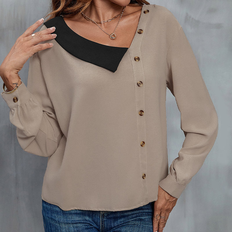 Damen Bluse mit asymmetrischem Kragen und Knopfdetails WW