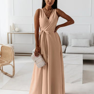 Khaki lange kleider mit v ausschnitt für damen