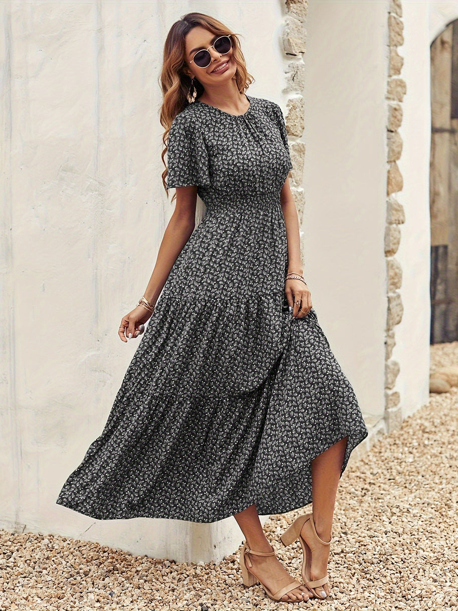 Damen Midikleid mit voluminösen Ärmeln und fließendem Rock W&W