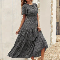 Damen Midikleid mit voluminösen Ärmeln und fließendem Rock W&W