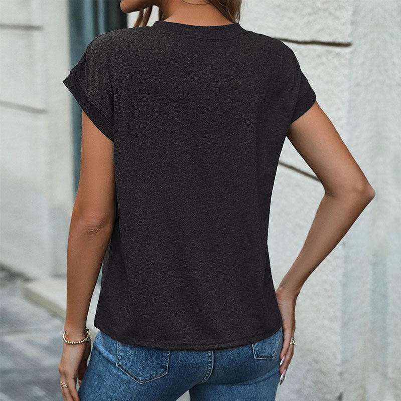 Damen Kurzarm-T-Shirt mit Knopfleiste W&W Mode