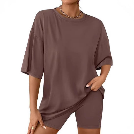Damen Relaxed Fit Oversized T-Shirt und Biker-Shorts-Set WW