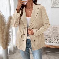 Damen samtiger Blazer mit doppelter Knopfleiste und elegantem Schnitt WW