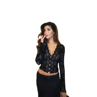 Damen Spitzenbluse mit Leopardmuster und romantischen Rüschen WW