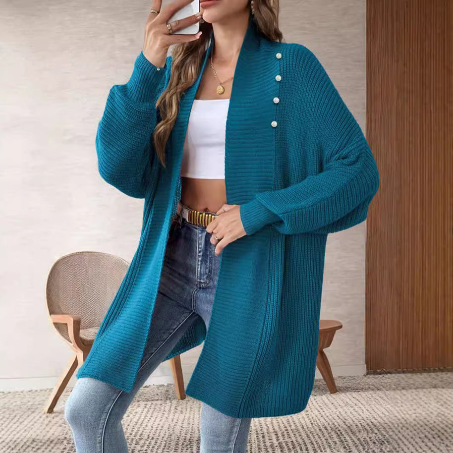 Damen Strickjacke mit dekorativen Knopfdetails und offenem Schnitt WW