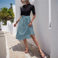 Damen Midikleid mit grafischem Punktedesign und elegantem Taillengürtel WW