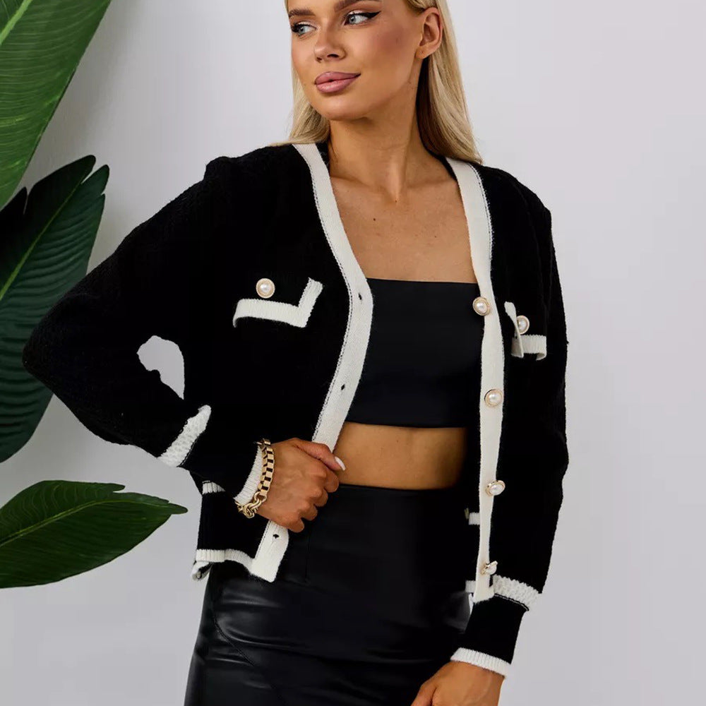 Damen Strickjacke mit Knopfdetails und kontrastierenden Abschlüssen WW
