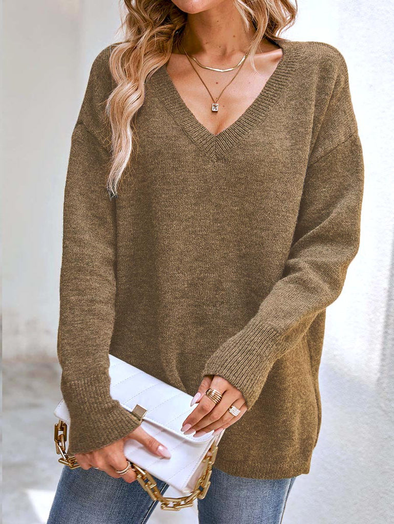 Damen V-Ausschnitt Oversize Pullover WW