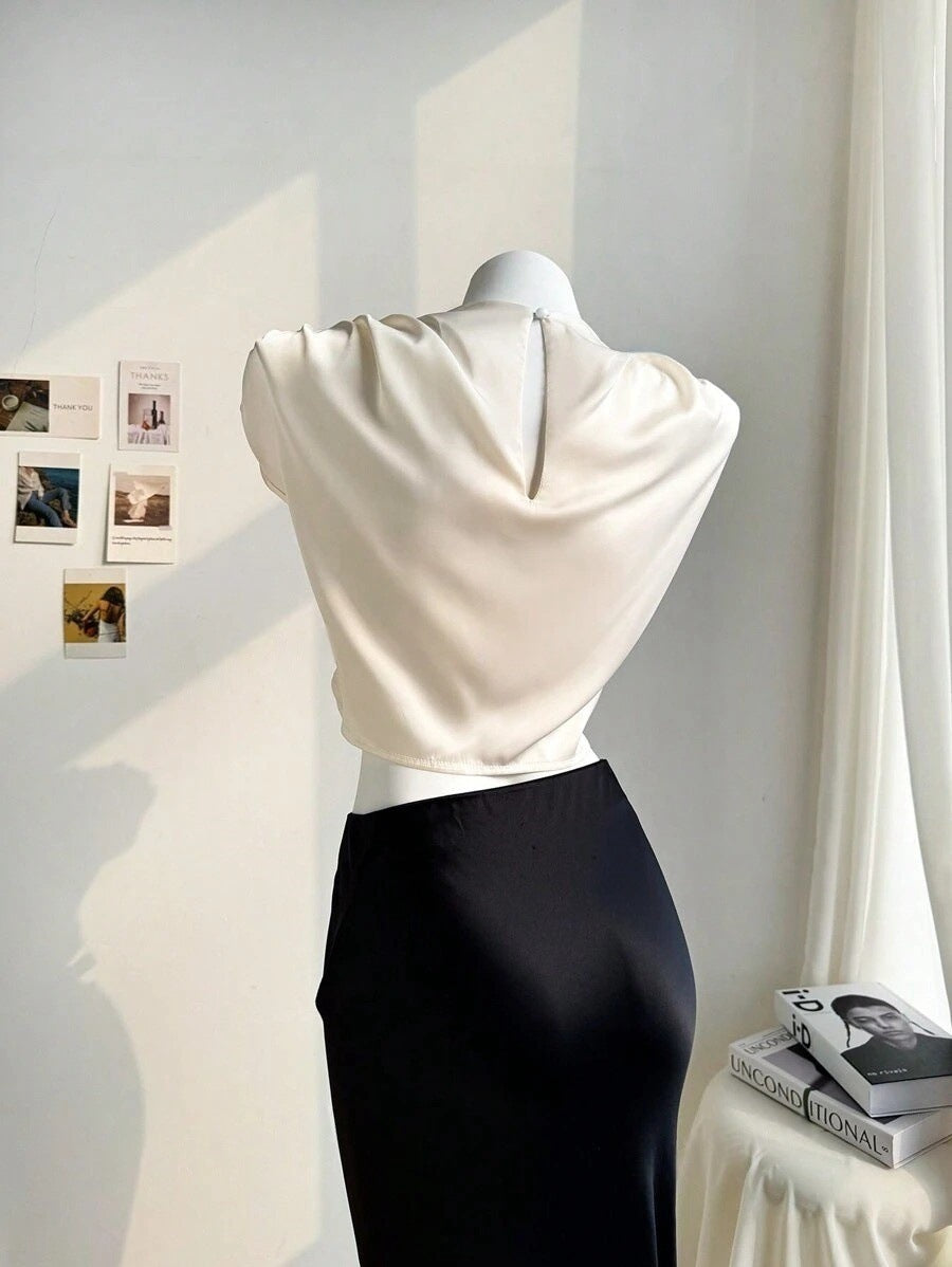 W&W Mode | Satin Faux Seide Kurzhemd Top