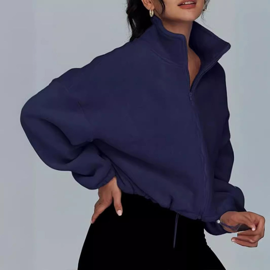 Damen modischer Oversized Pullover mit hohem Kragen und Reißverschluss WW
