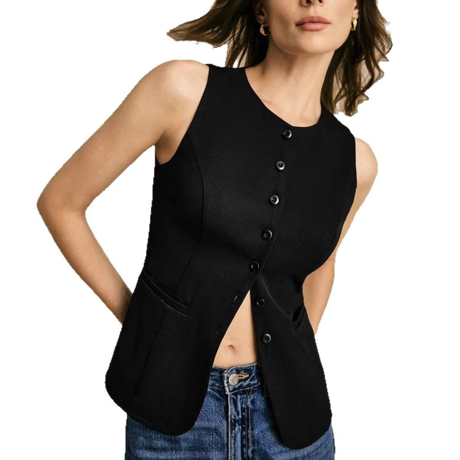 Damen sans-Ärmel Weste im eleganten Design mit Knopfleiste WW