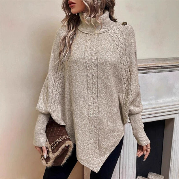 Damen Strickpullover mit modernem Rollkragen und dekorativen Knöpfen WW