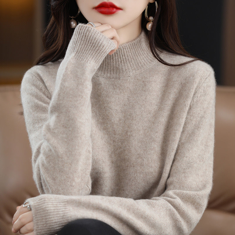 Damen Hochwertiger Pullover mit Stehkragen aus feinem Strick WW