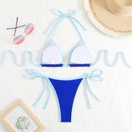 Damen Triangel-Bikini-Set mit verstellbaren Schleifen und kontrastierenden Akzenten WW