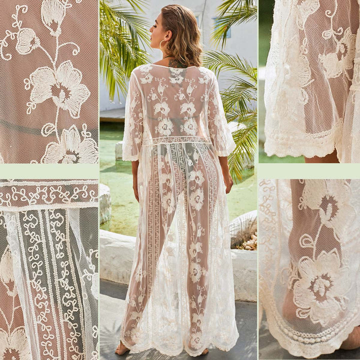 Damen eleganter Kimono mit floralem Spitzenmuster W&W Mode