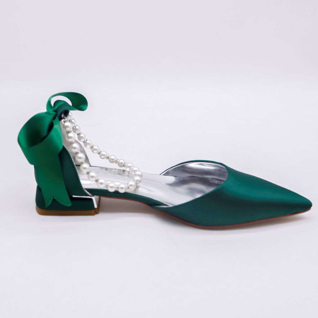 Damen spitze Satin Ballerinas mit Perle und Banddetail WW