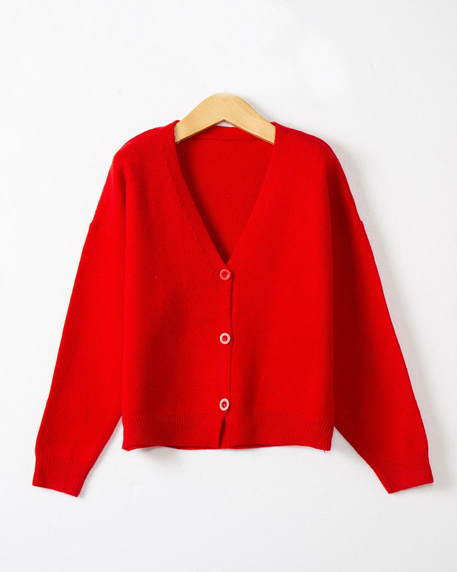 Damen Strickjacke mit V-Ausschnitt und Knopfdetails WW