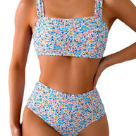 WW | Damen Hoch tailliertes Bikini-Set mit floralen Mustern und breiten Trägern