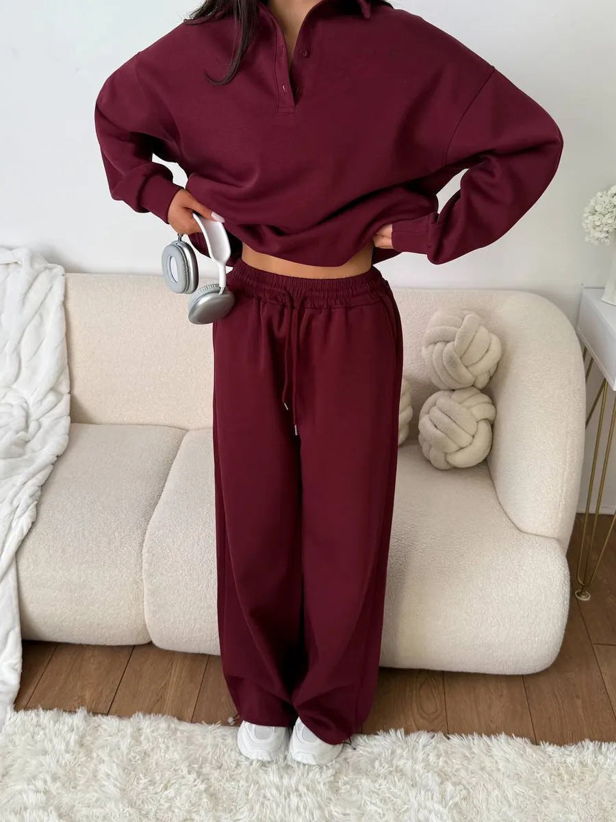 Damen bequemer Poloshirt und lockere Hose Set WW