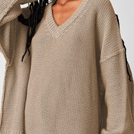 Damen V-Ausschnitt Oversized Pullover mit strukturiertem Strickmuster WW