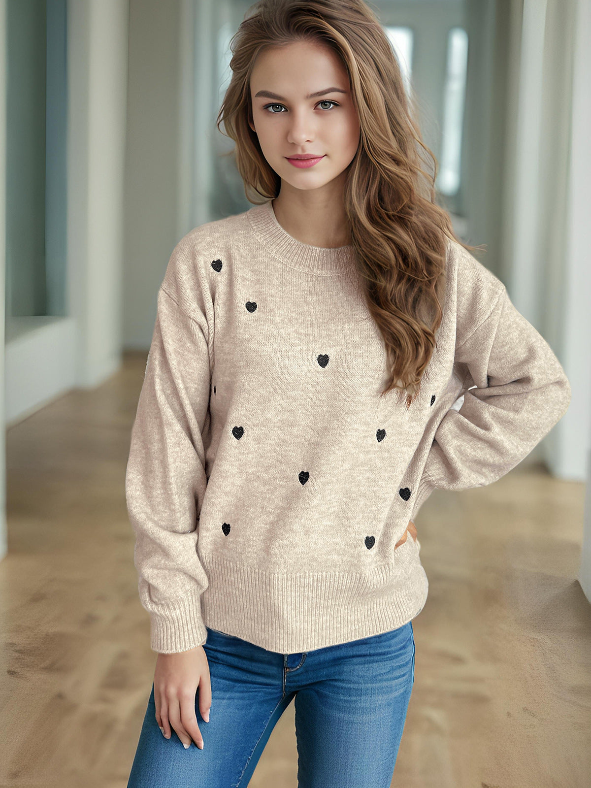 Damen Pullover mit verspieltem Herzdesign WW