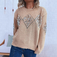 Damen Strickpullover mit glitzernden Applikationen WW