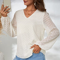 Damen Bluse mit eleganten V-Ausschnitt und transparenten Ärmelapplikationen WW