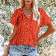 Damen luftige Bluse mit floralem Muster und dekorativen Knopfdetails WW