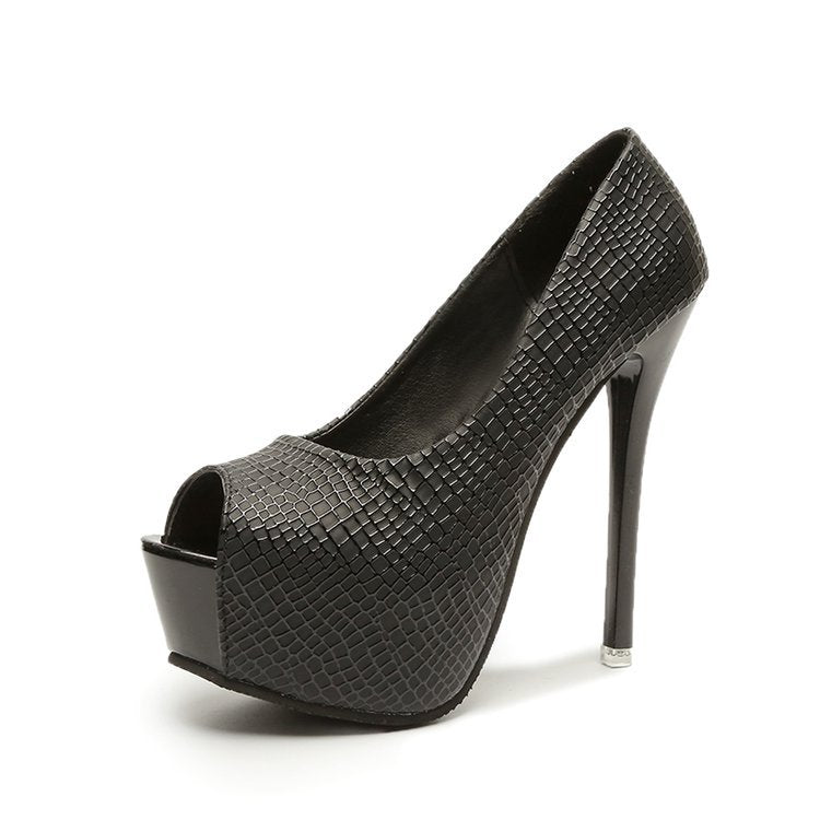Damen Peep-Toe Pumps mit luxuriösem Schlangenleder-Effekt und hohem Blockabsatz W&W