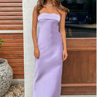 WW | Sommer Einfarbiges Trägerloses Elastisches Rückfreies Satin Kleid