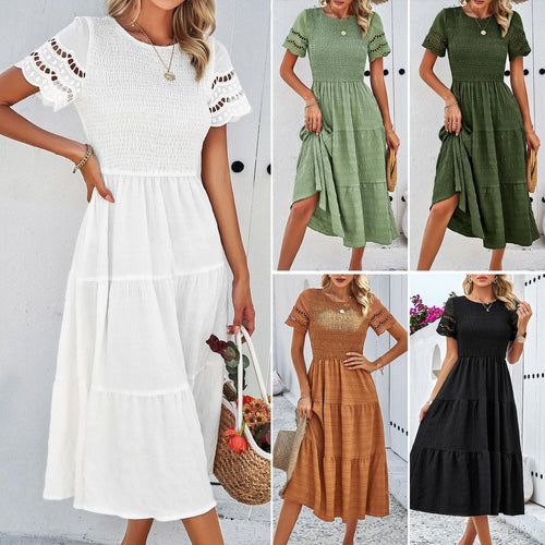 Damen Midikleid mit Puffärmeln und elastischem Oberteil W&W Mode