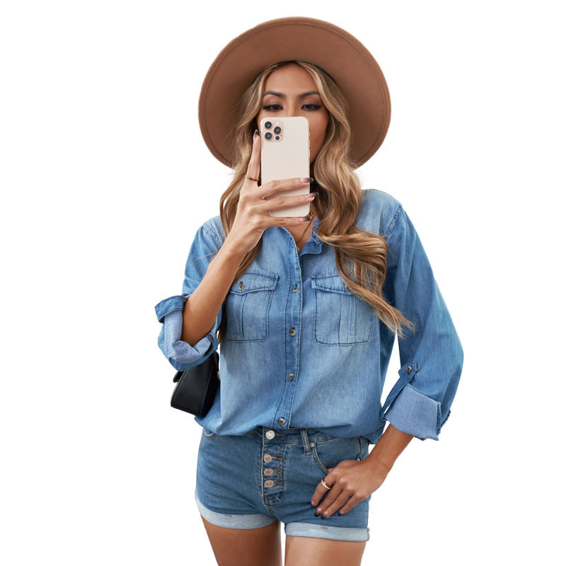 Damen Denim-Hemdbluse mit praktischen Brusttaschen und klassischem Schnitt WW