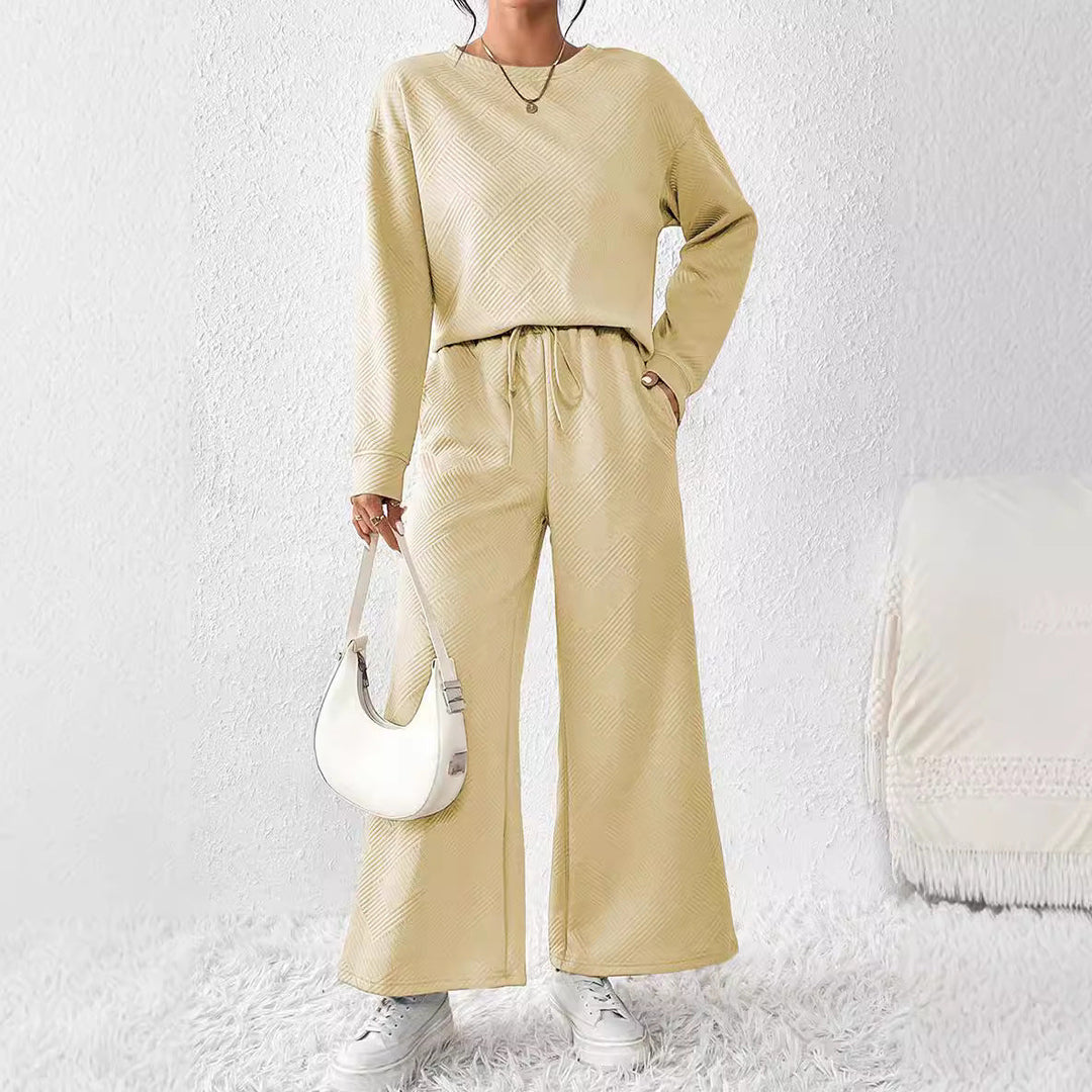Damen gemütliches Lounge-Set mit strukturiertem Muster W&W Mode