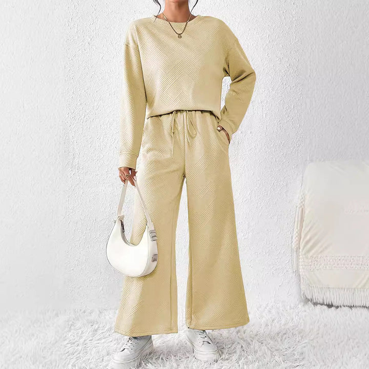 Damen gemütliches Lounge-Set mit strukturiertem Muster W&W Mode