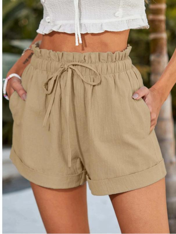 Damen elegante Stoffshorts mit hohem Bund und seitlichen Eingrifftaschen WW