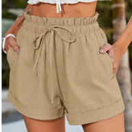 Damen elegante Stoffshorts mit hohem Bund und seitlichen Eingrifftaschen WW