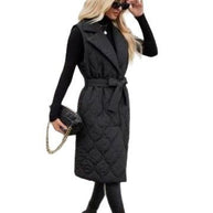 Damen Steppweste mit Taillengürtel und schickem Kragen WW