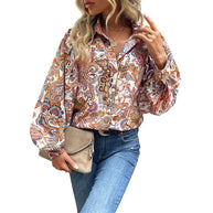 Damen Bluse mit auffälligem Paisleymuster und voluminösen Puffärmeln WW