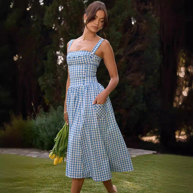 Damen Sommerliches Viskosekleid mit Gingham-Muster und praktischen Taschen WW