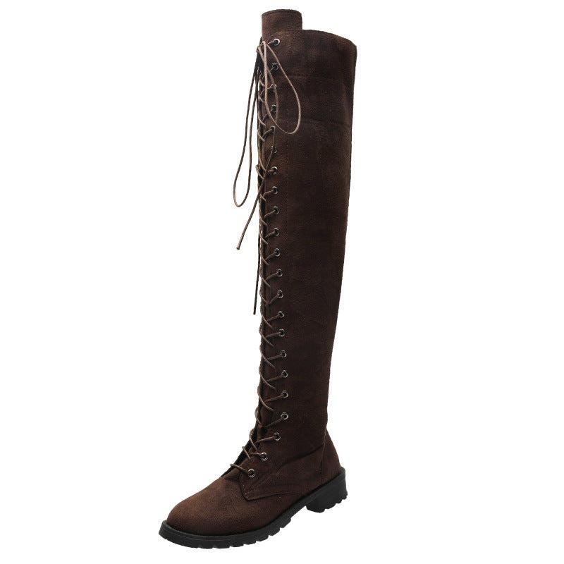 Damen Overknee Stiefel mit eleganter Schnürung und robustem Blockabsatz WW