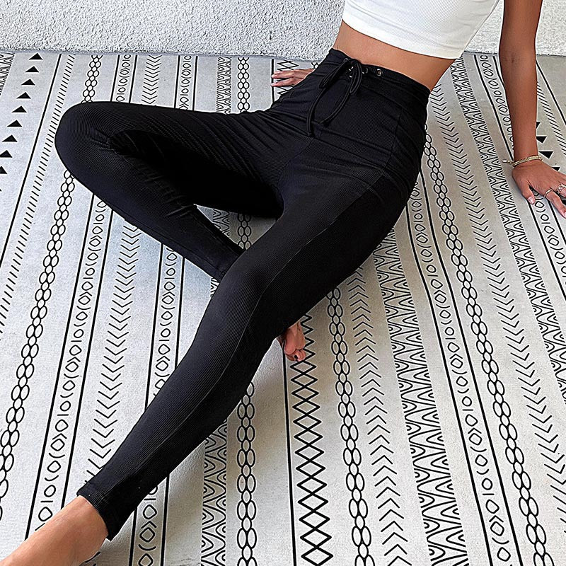 Damen Hochtaillierte Yogahose mit elastischem Bund und Rippstruktur W&W Mode