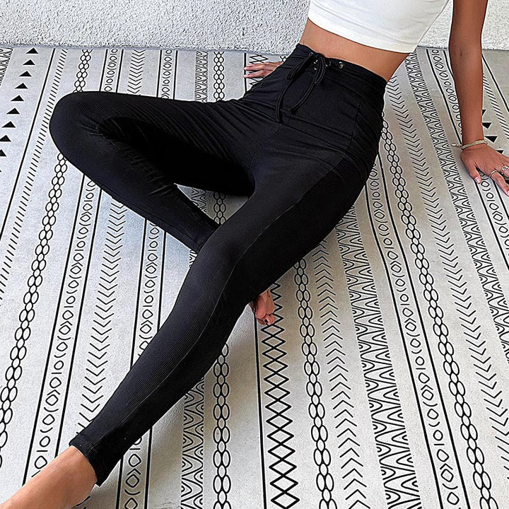 Damen Hochtaillierte Yogahose mit elastischem Bund und Rippstruktur W&W Mode